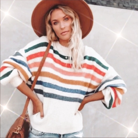 Vici Sweaters - Vici Rainbow Striped Sweater